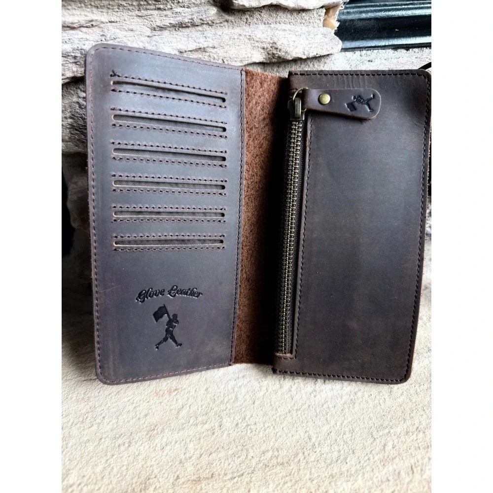 Glove Leather Baseball Wristlet‎ Wallet Brown 